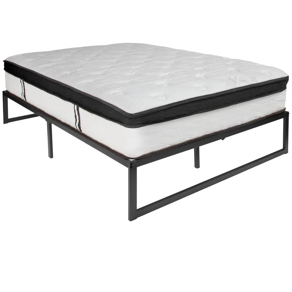 14 Inch Metal Platform Bed Frame With 12 Inch Memory Foam Pocket Spring Mattress In A Box (No Box Spring Required) - Full By Flash Furniture