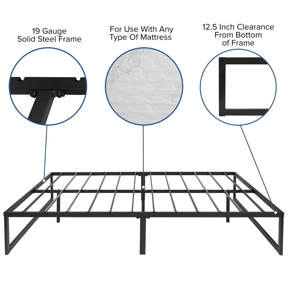 14 Inch Metal Platform Bed Frame With 12 Inch Memory Foam Pocket Spring Mattress In A Box (No Box Spring Required) - Full By Flash Furniture