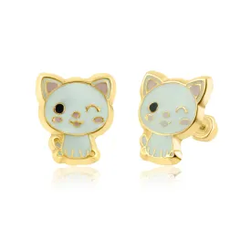 14E00261. - 14 Karat Yellow Gold Cat Stud Screw Back Earring