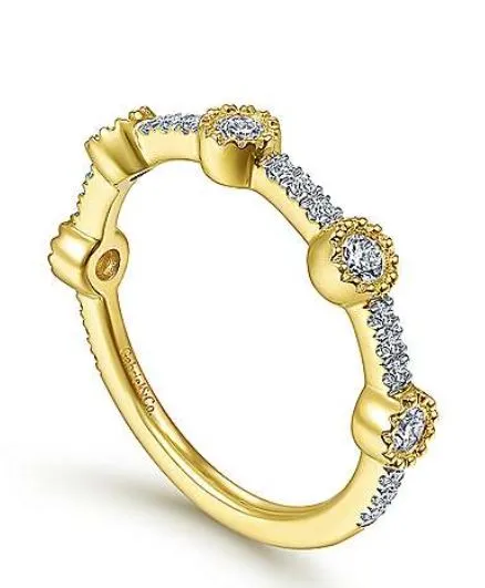 14K Yellow Gold Diamond Station Stackable Ring