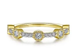 14K Yellow Gold Diamond Station Stackable Ring