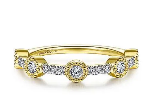 14K Yellow Gold Diamond Station Stackable Ring