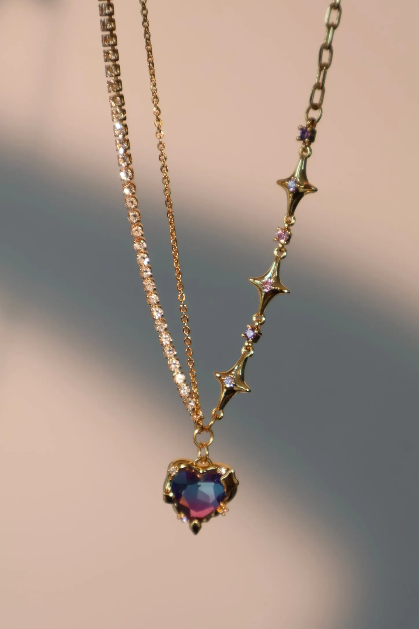 18K Real Gold Plated Gradient Heart Necklace