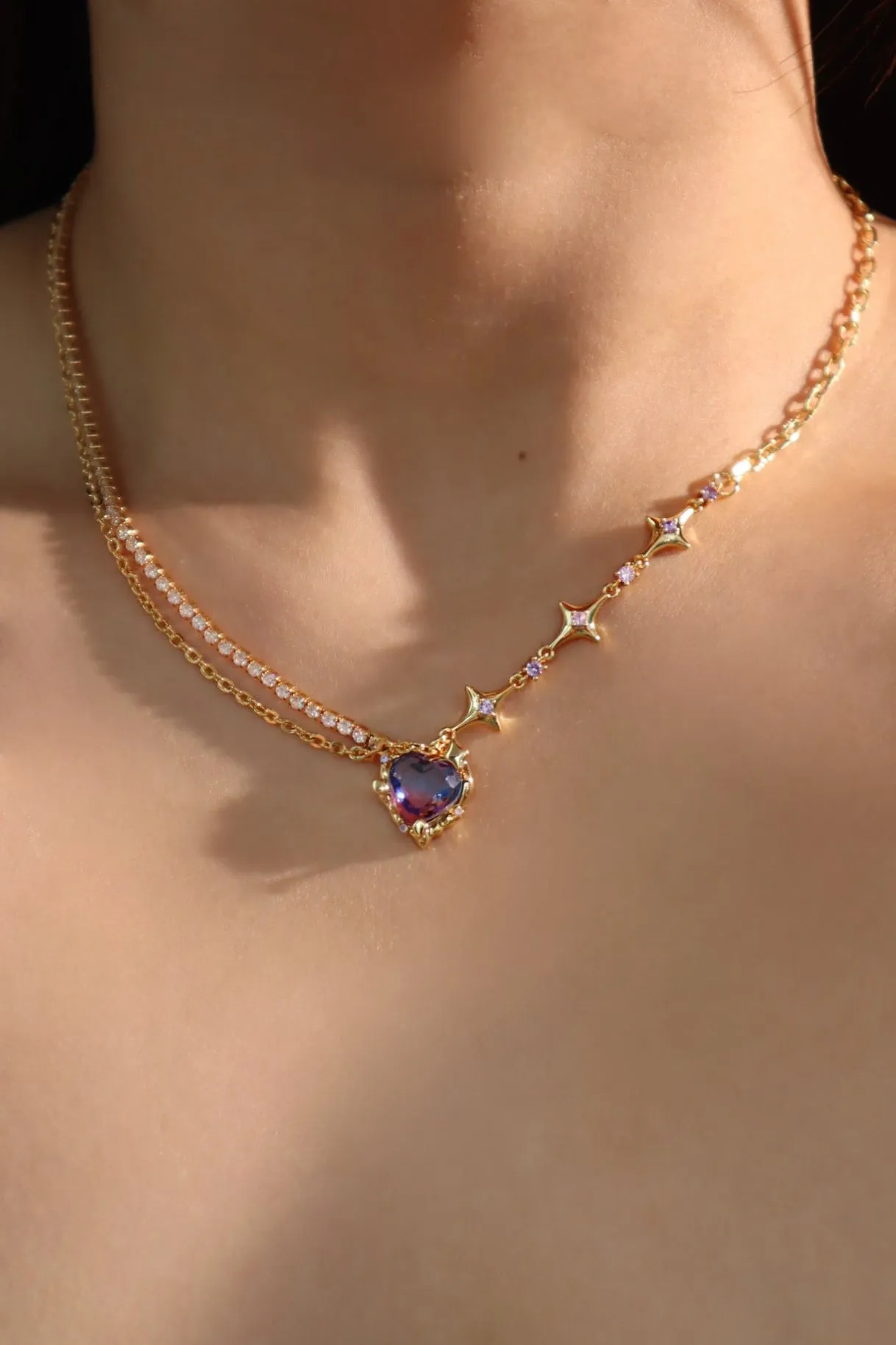 18K Real Gold Plated Gradient Heart Necklace