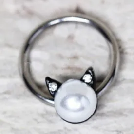 316L Stainless Steel Pearl Cat Snap-in Captive Bead Ring / Septum Ring