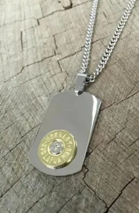 338 Lapua Stainless Steel Mini Dog Tag Bullet Necklace