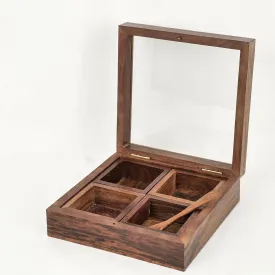 4 Compartments spice box with Transparent lid (wooden)