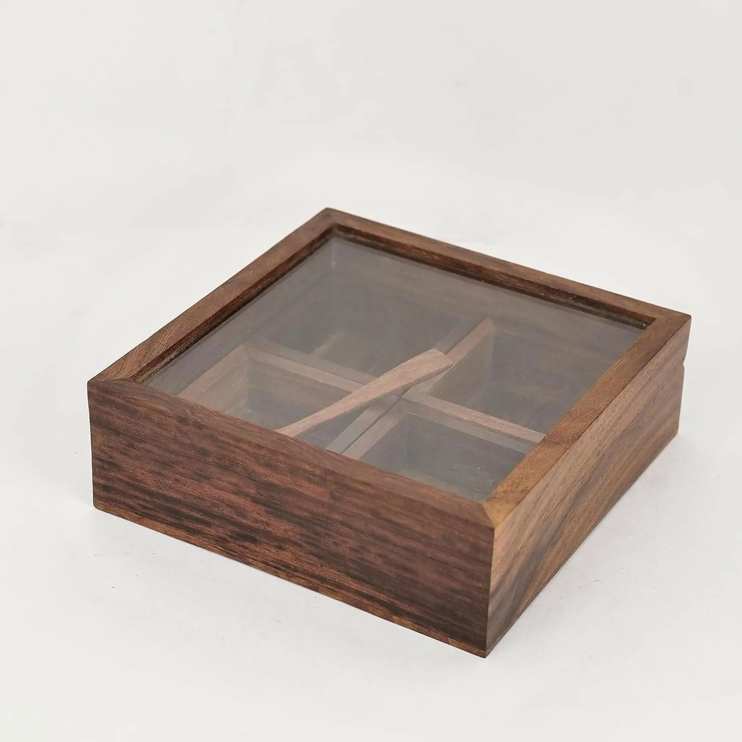 4 Compartments spice box with Transparent lid (wooden)