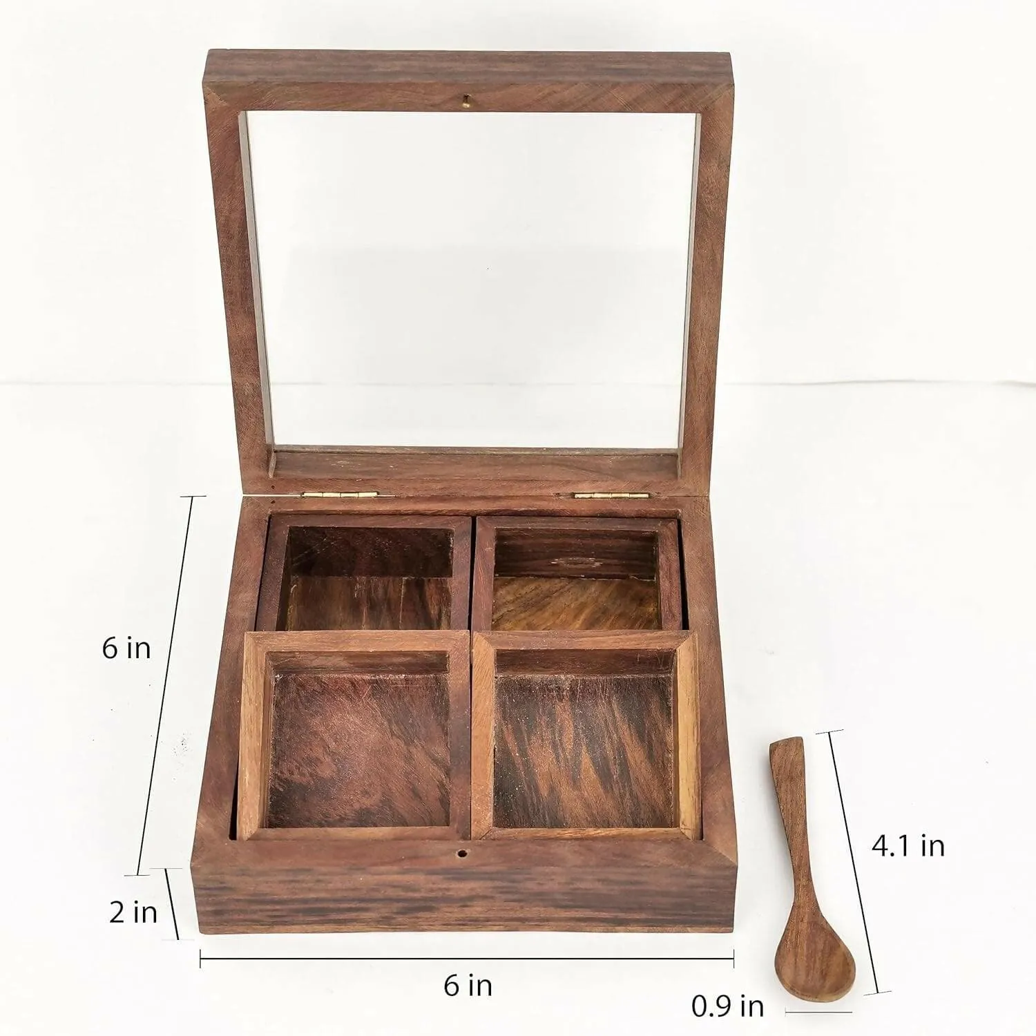 4 Compartments spice box with Transparent lid (wooden)