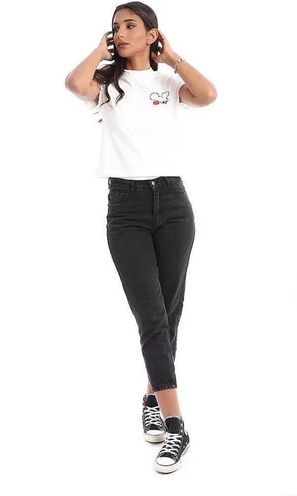 94942 Side Printed Mickey Mouse White Top