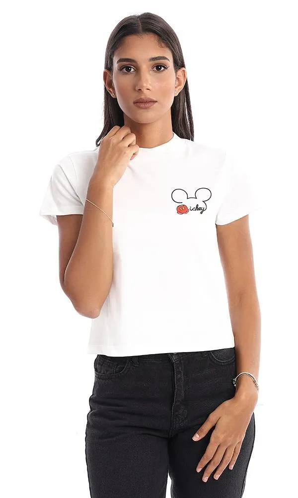 94942 Side Printed Mickey Mouse White Top