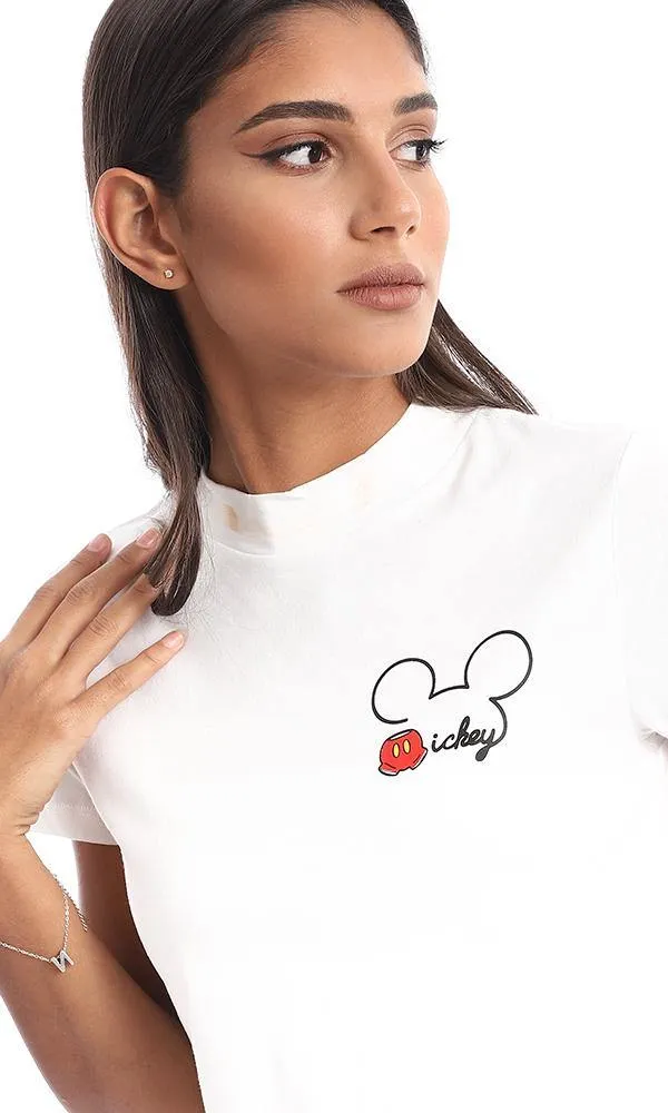 94942 Side Printed Mickey Mouse White Top