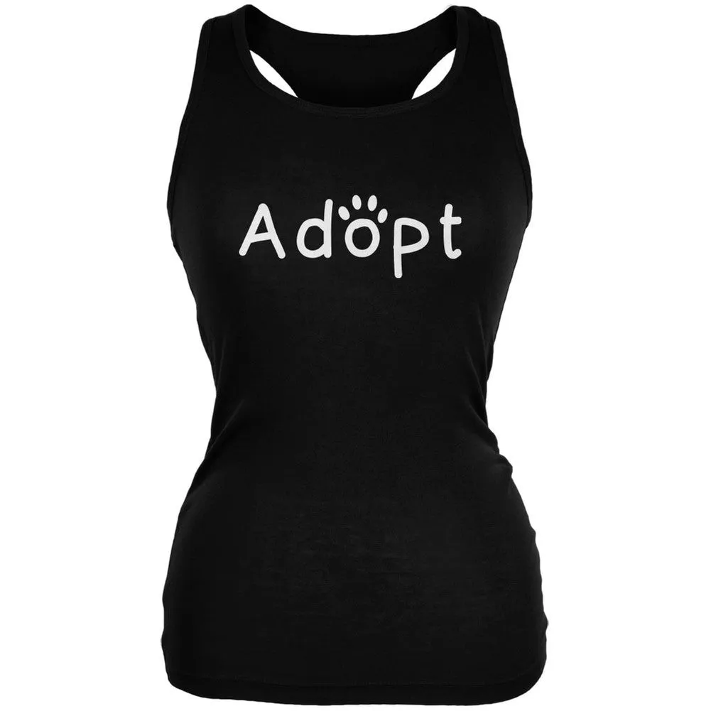 Adopt Cat Dog Paw Black Juniors Soft Tank Top