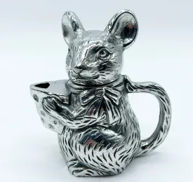 Adorable vintage pewter style metal mouse creamer with lid