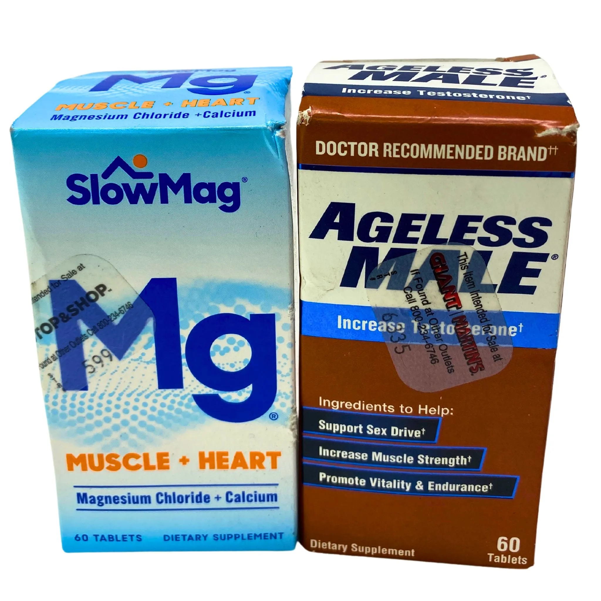 Ageless Male Testosterone Boster 60 Tablests and SlowMag MG Muscle   Heart 60 tablets (39 Pcs Lot)