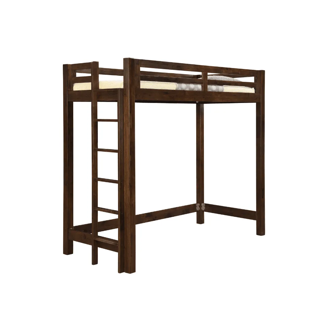 Alaire Wooden Loft Bed Frame (Dark Cherry)