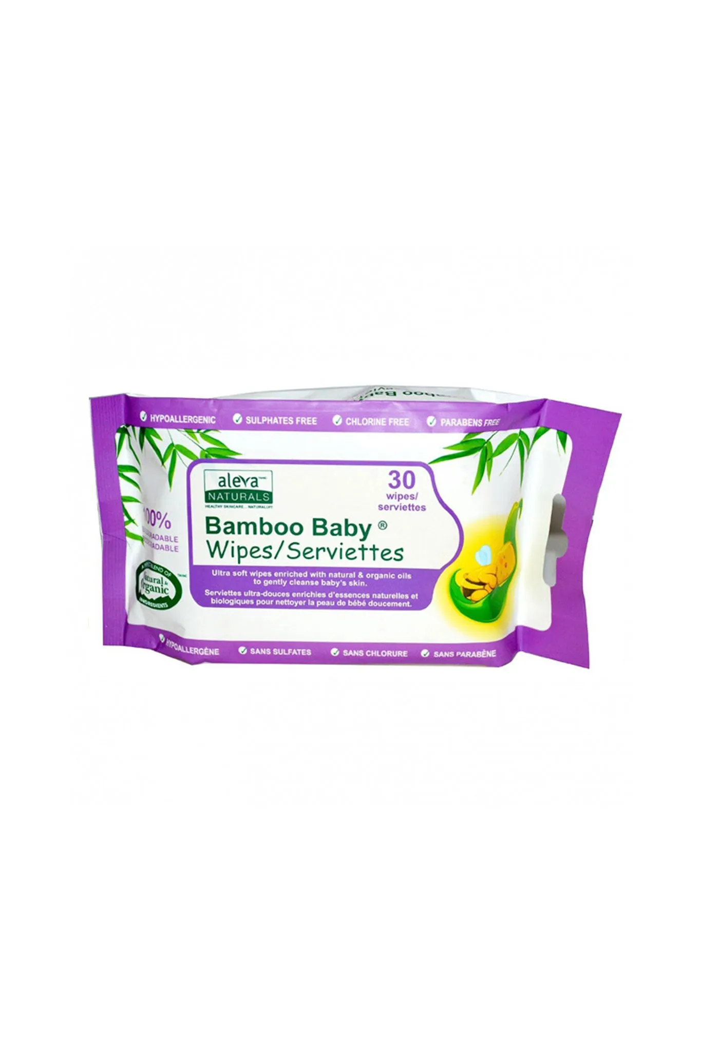 Aleva Naturals Bamboo Baby Wipes - 30 Pack