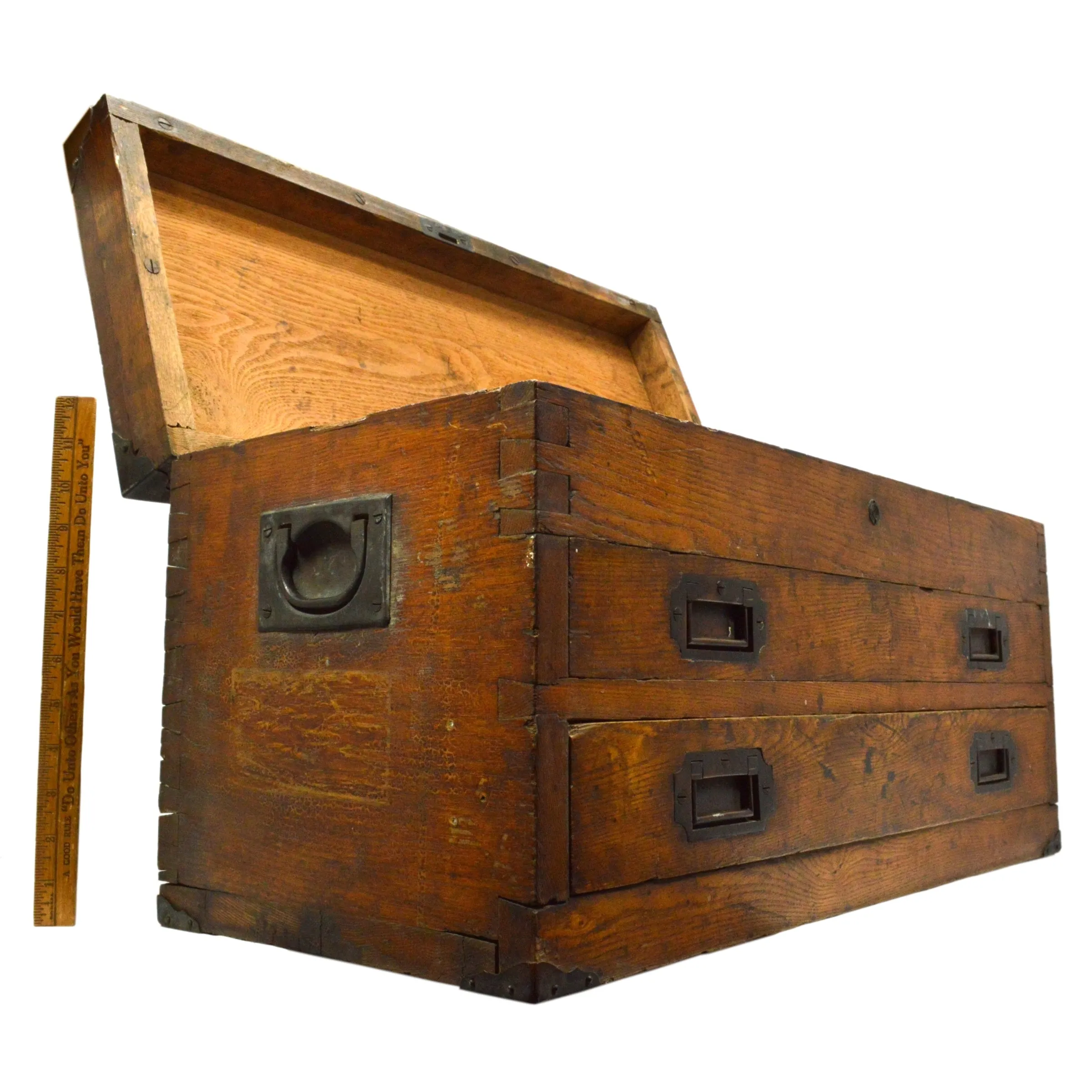 Antique Dovetail Wood Machinist Chest - Vintage 2-Drawer Tool Box with Elegant Brass Hardware