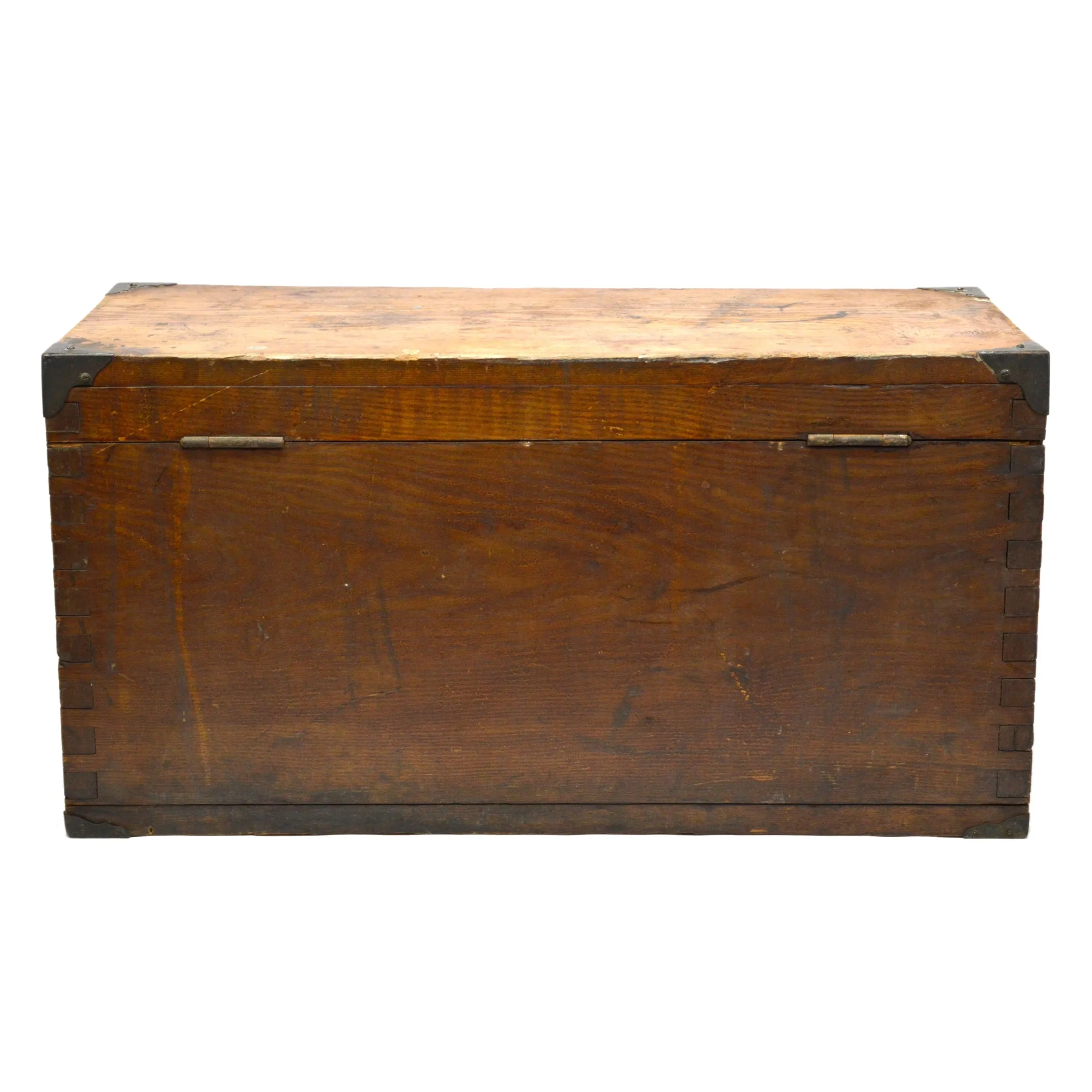 Antique Dovetail Wood Machinist Chest - Vintage 2-Drawer Tool Box with Elegant Brass Hardware