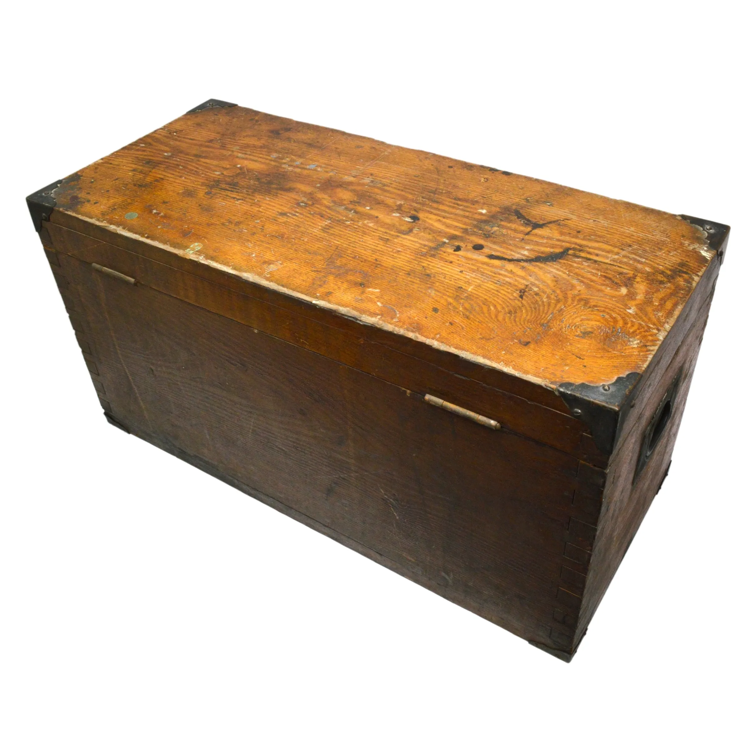 Antique Dovetail Wood Machinist Chest - Vintage 2-Drawer Tool Box with Elegant Brass Hardware