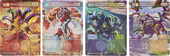 Bakugan Baku-Gear 4-Pack, Fused Sabra x Pyravian Ultra with Baku-Gear and Howlkor x Serpenteze Ultra Collectible Action Figures