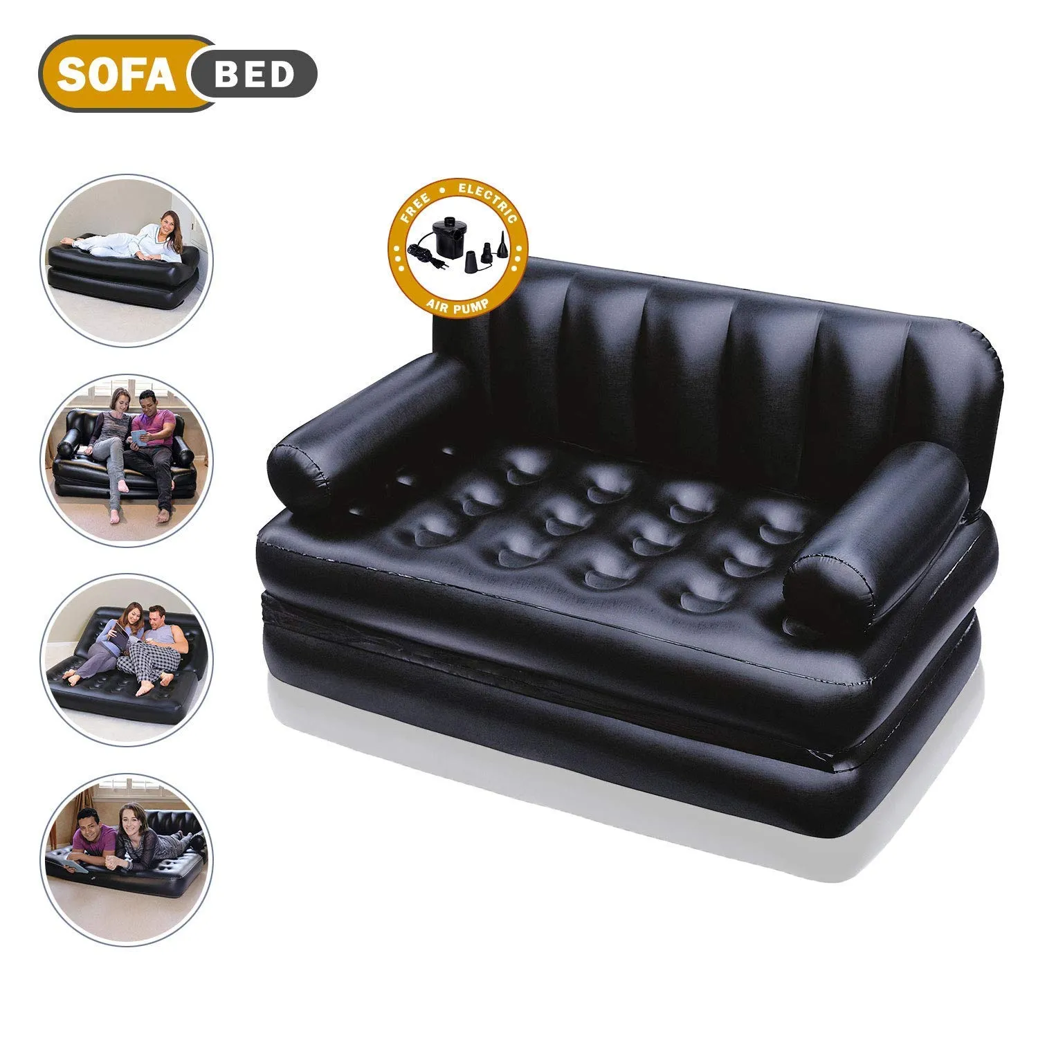 Bestway Air Sofa Bed 5 in 1 Inflatable Couch with Air Pump (Black)