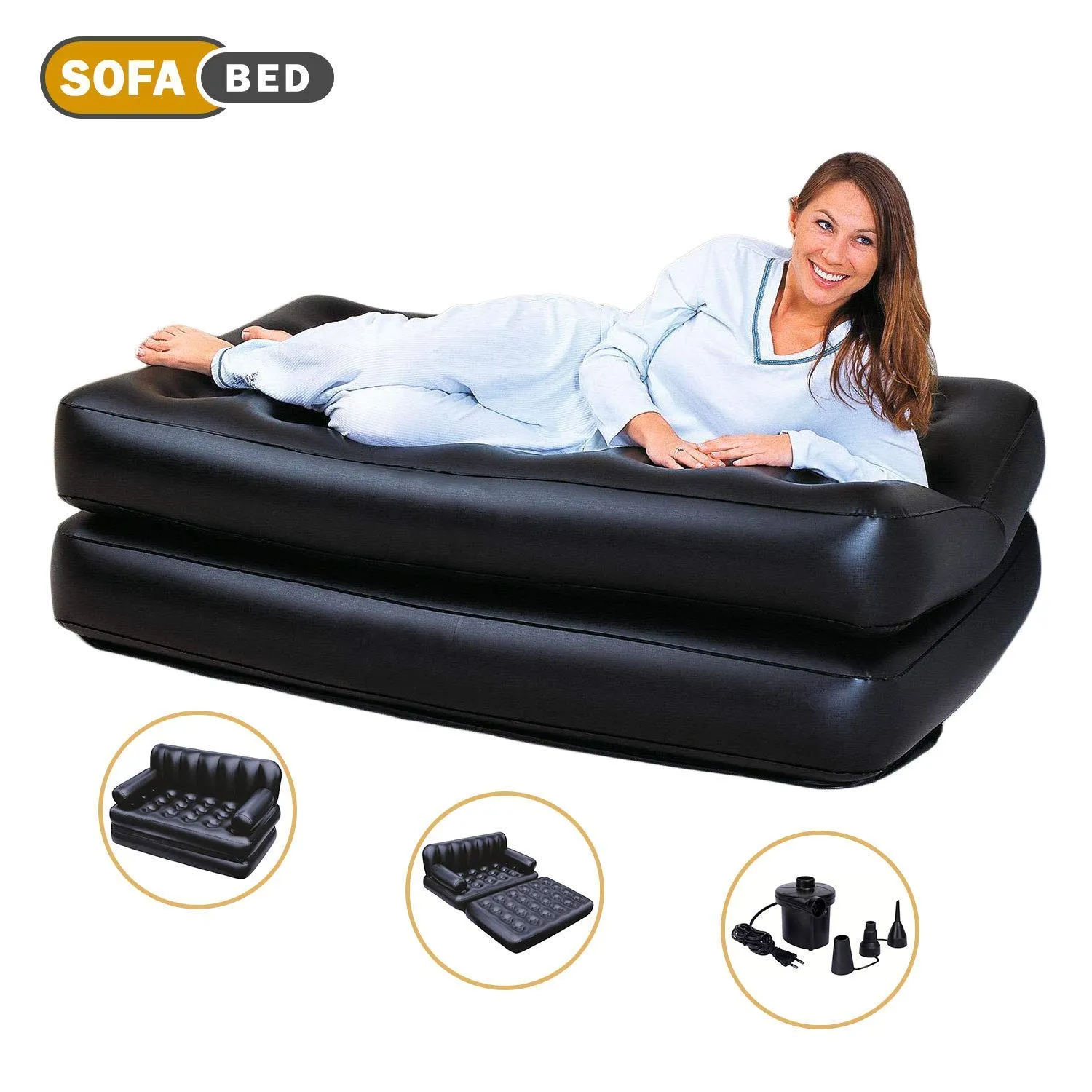 Bestway Air Sofa Bed 5 in 1 Inflatable Couch with Air Pump (Black)