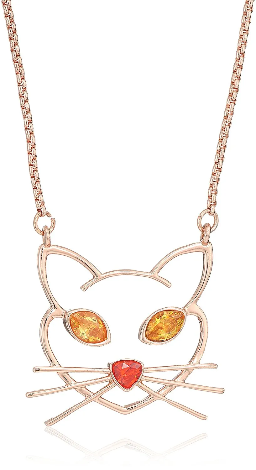 BETSEY JOHNSON Crystal Accent Cat Shaped Outline Necklace