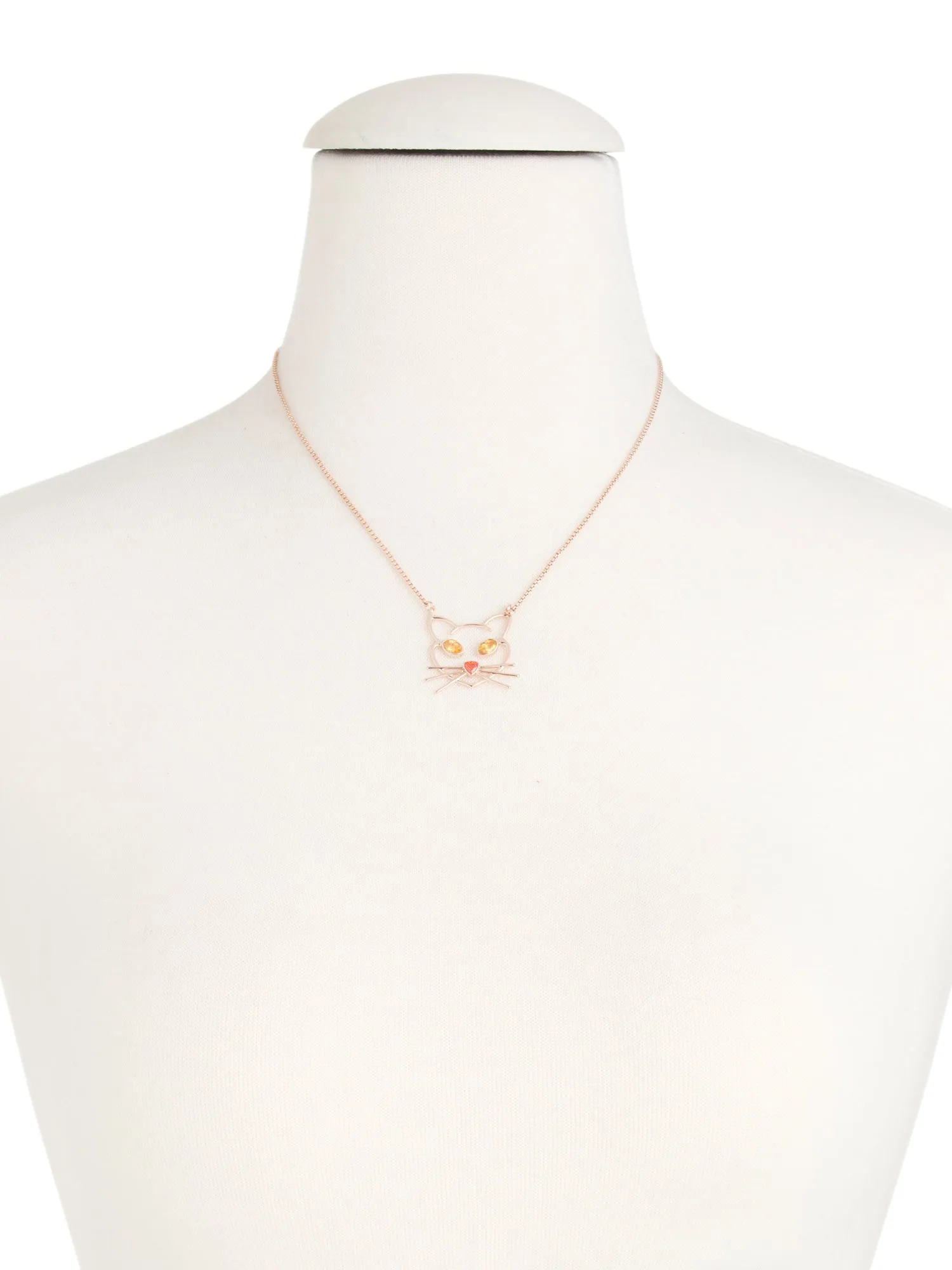 BETSEY JOHNSON Crystal Accent Cat Shaped Outline Necklace