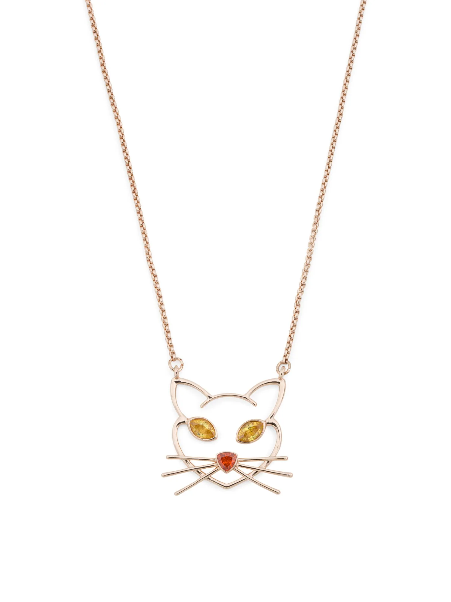 BETSEY JOHNSON Crystal Accent Cat Shaped Outline Necklace