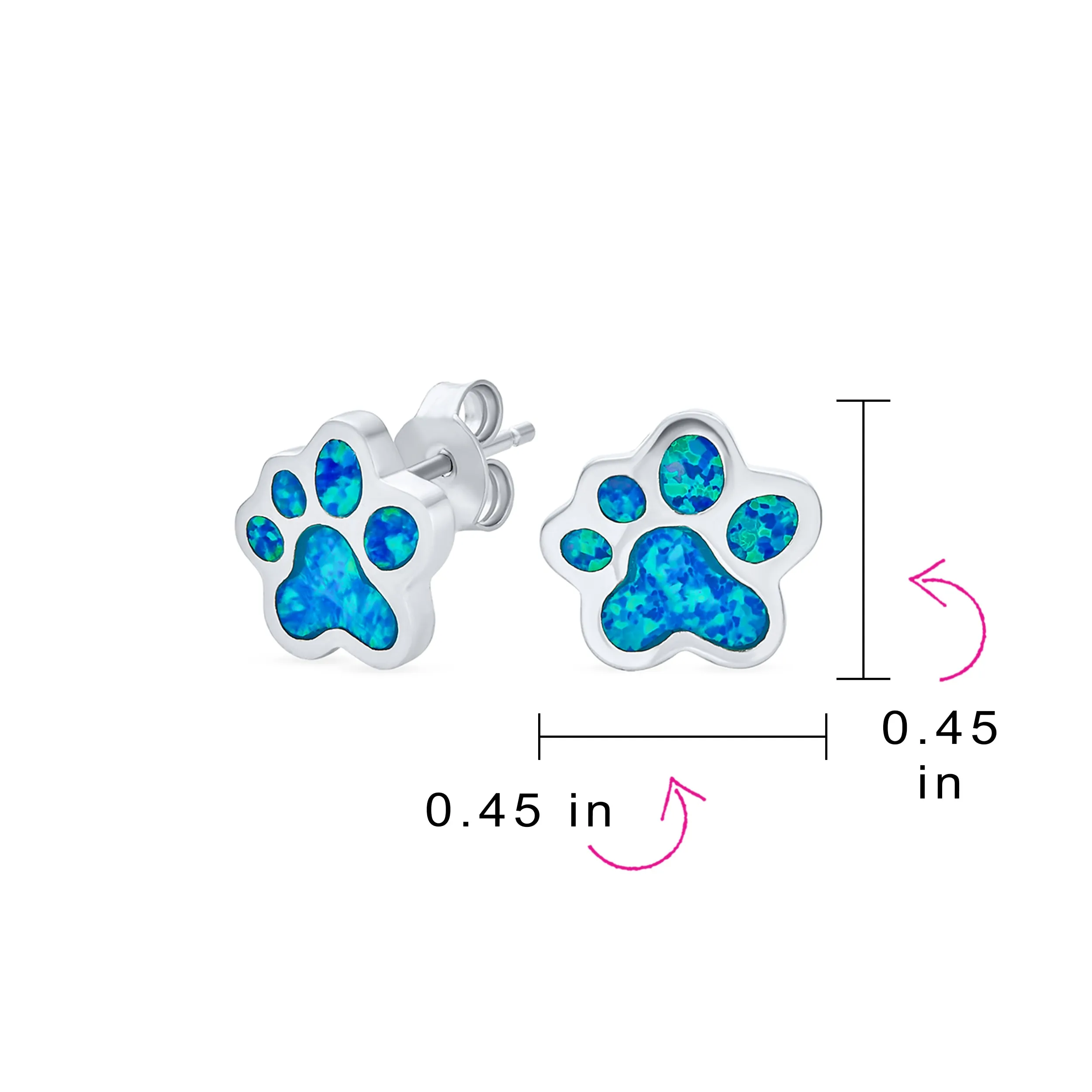 BFF Lover Pet Dog Cat Paw Print Opal Stud Earrings Sterling Silver