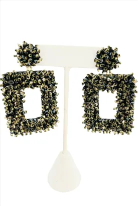 Black and Gold Beaded Rectangle Earrings