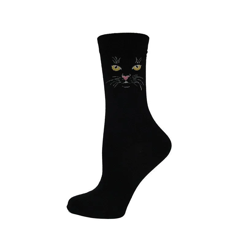 Black Cat Face Crew Socks