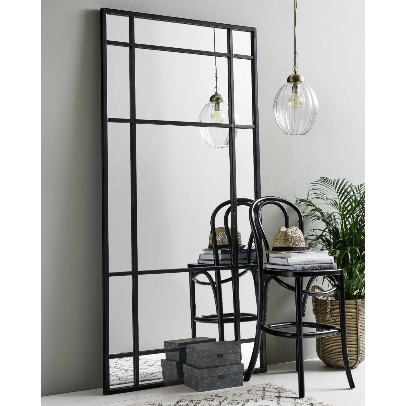 Black Iron Floor Standing Mirror 204cm High