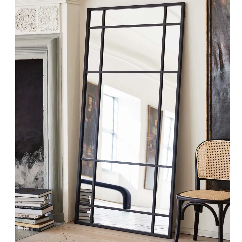 Black Iron Floor Standing Mirror 204cm High