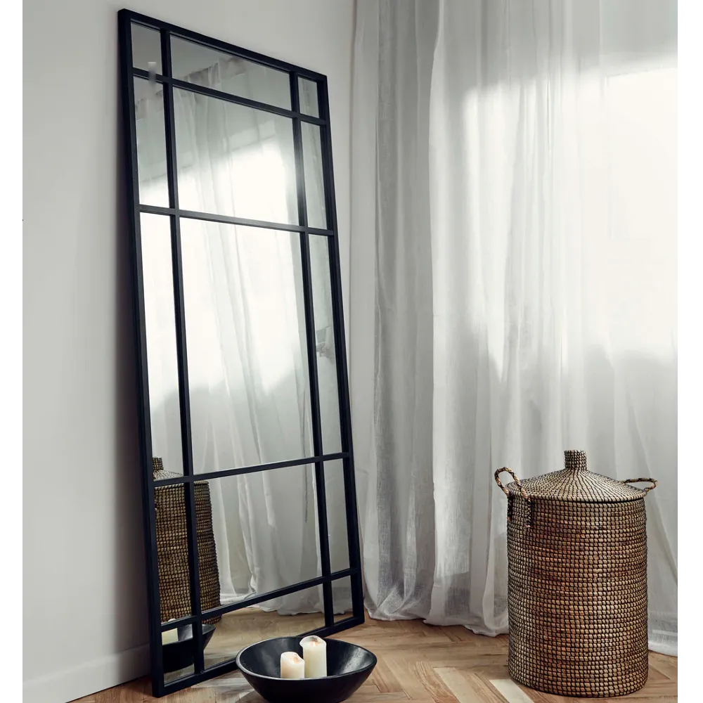 Black Iron Floor Standing Mirror 204cm High