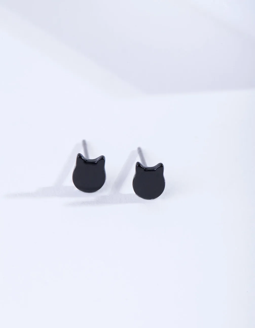 Black Micro Cat Stud Earrings