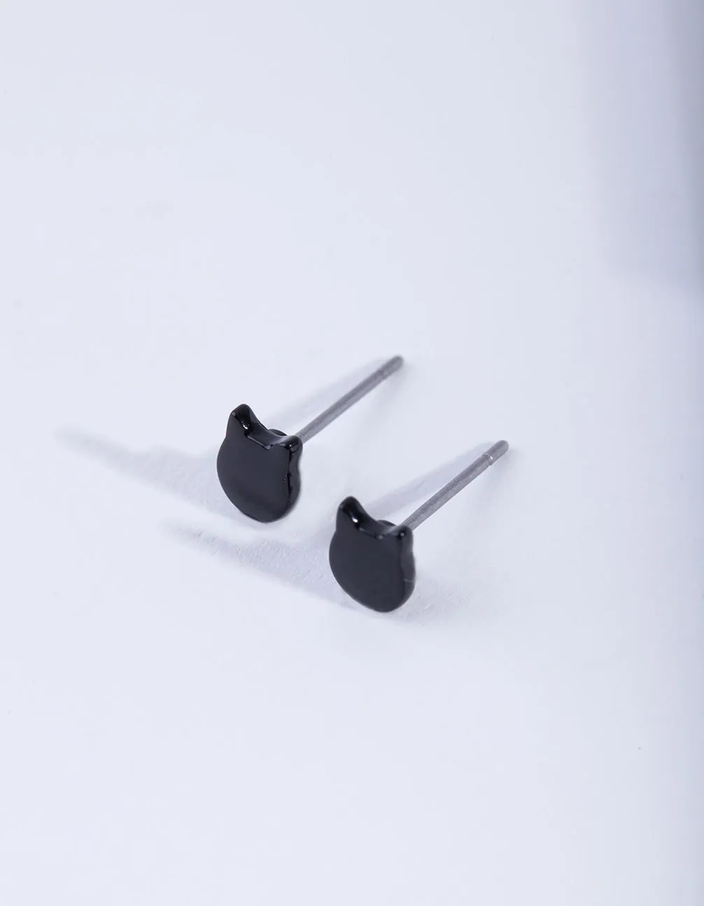 Black Micro Cat Stud Earrings