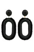 Black Raffia Beaded Oval Earrings