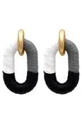 Black/White Raffia Wrapped Oval Earrings