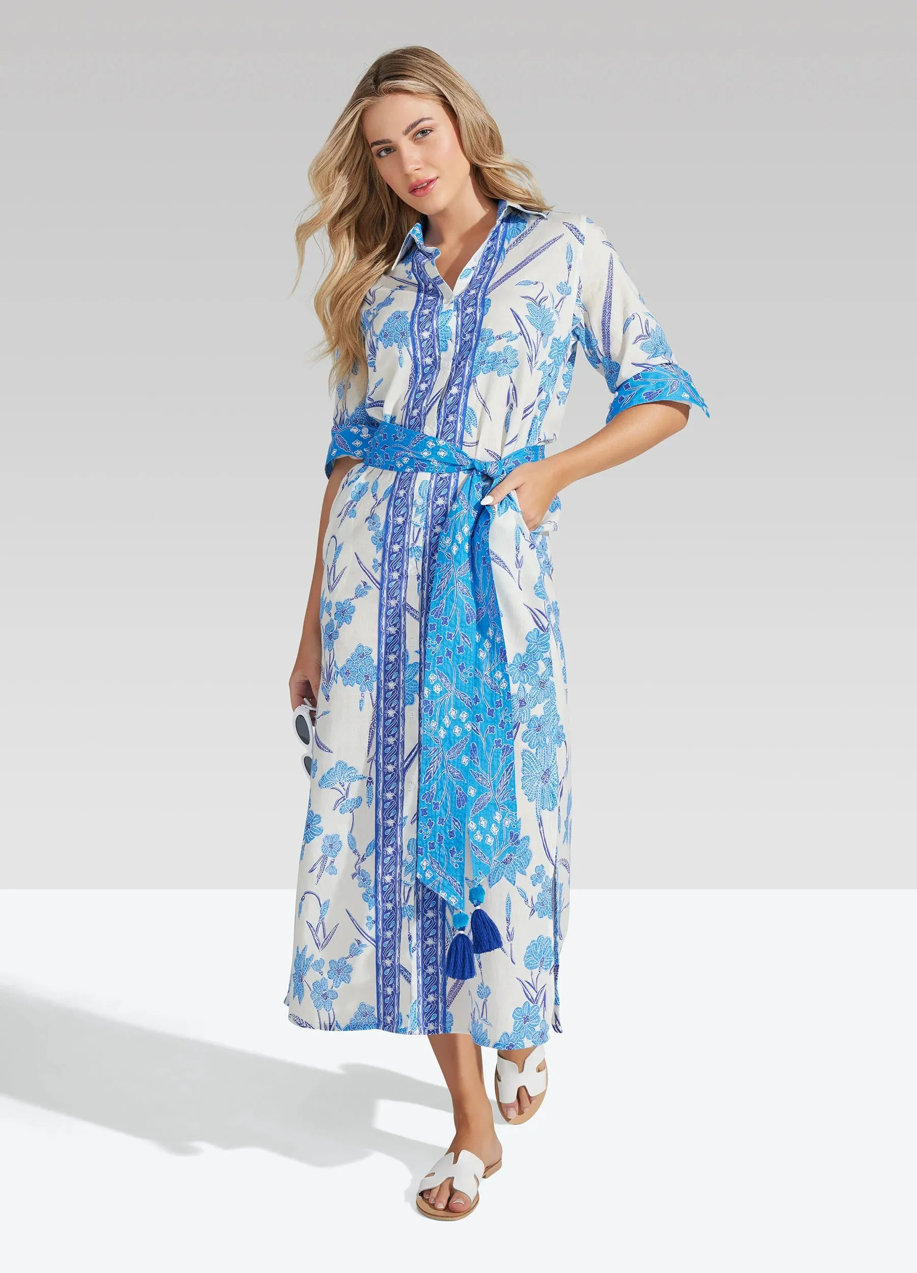 Blue Braidy 52" Long Sleeve Shirt Dress