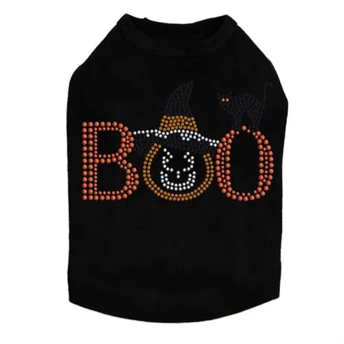 Boo Hat and Cat Rhinestuds Tank Top - Many Colors