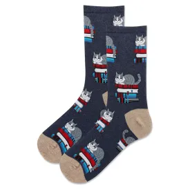 Book Cat Crew Socks