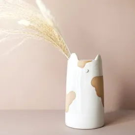 Brown and White Cat Sculptural Vase