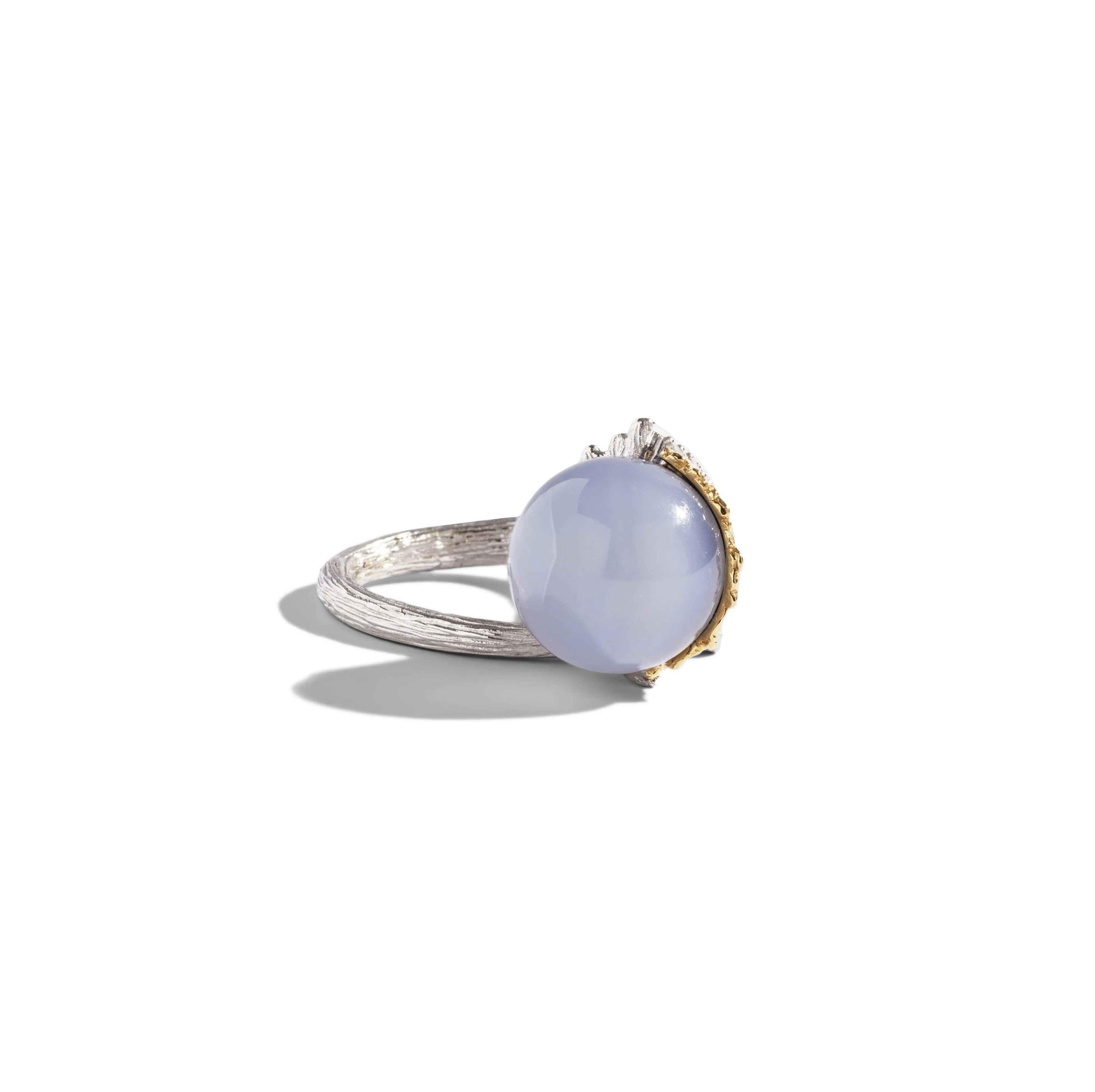 Butterfly Ginkgo Ring with Chalcedony and Diamonds