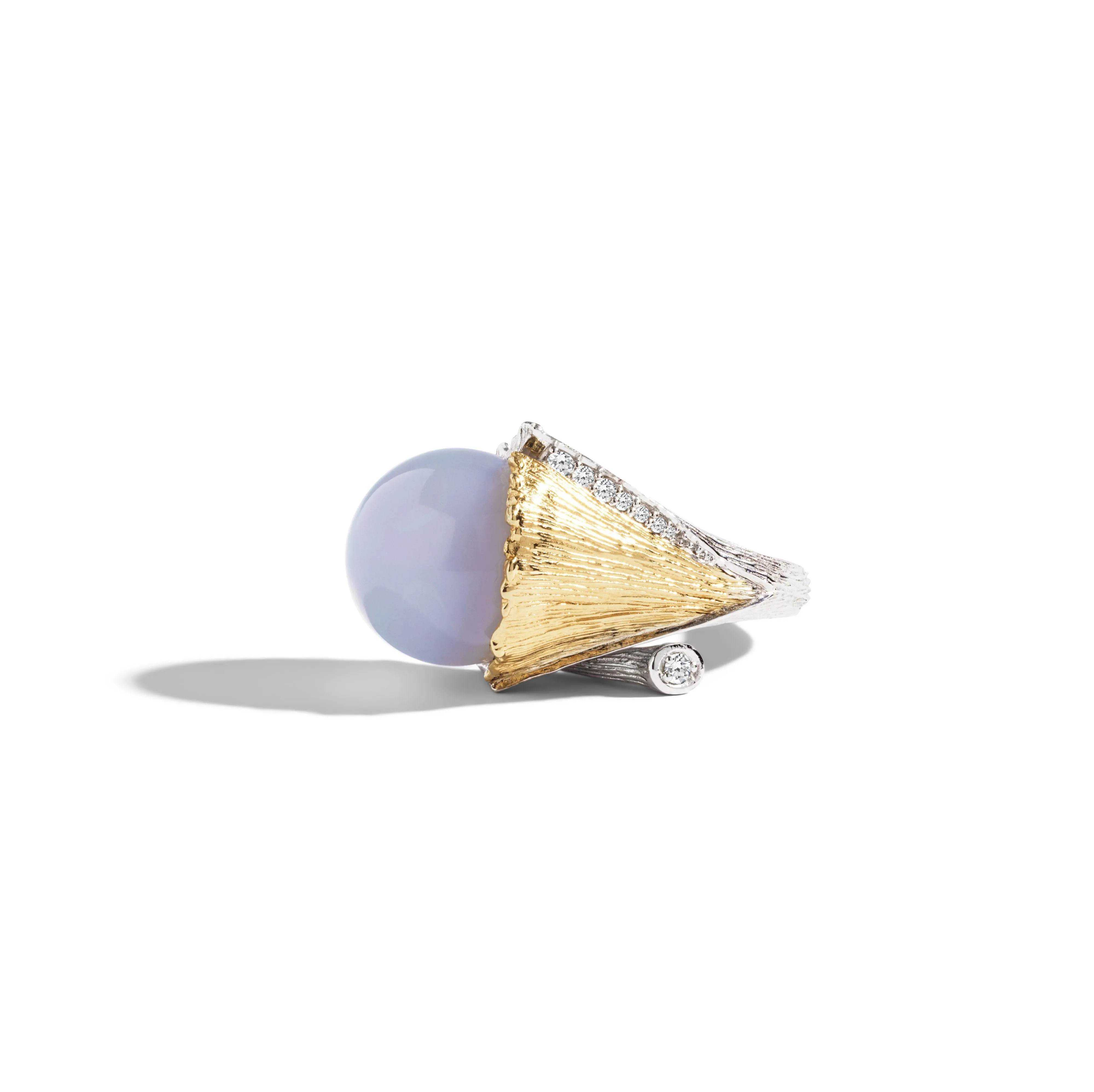 Butterfly Ginkgo Ring with Chalcedony and Diamonds