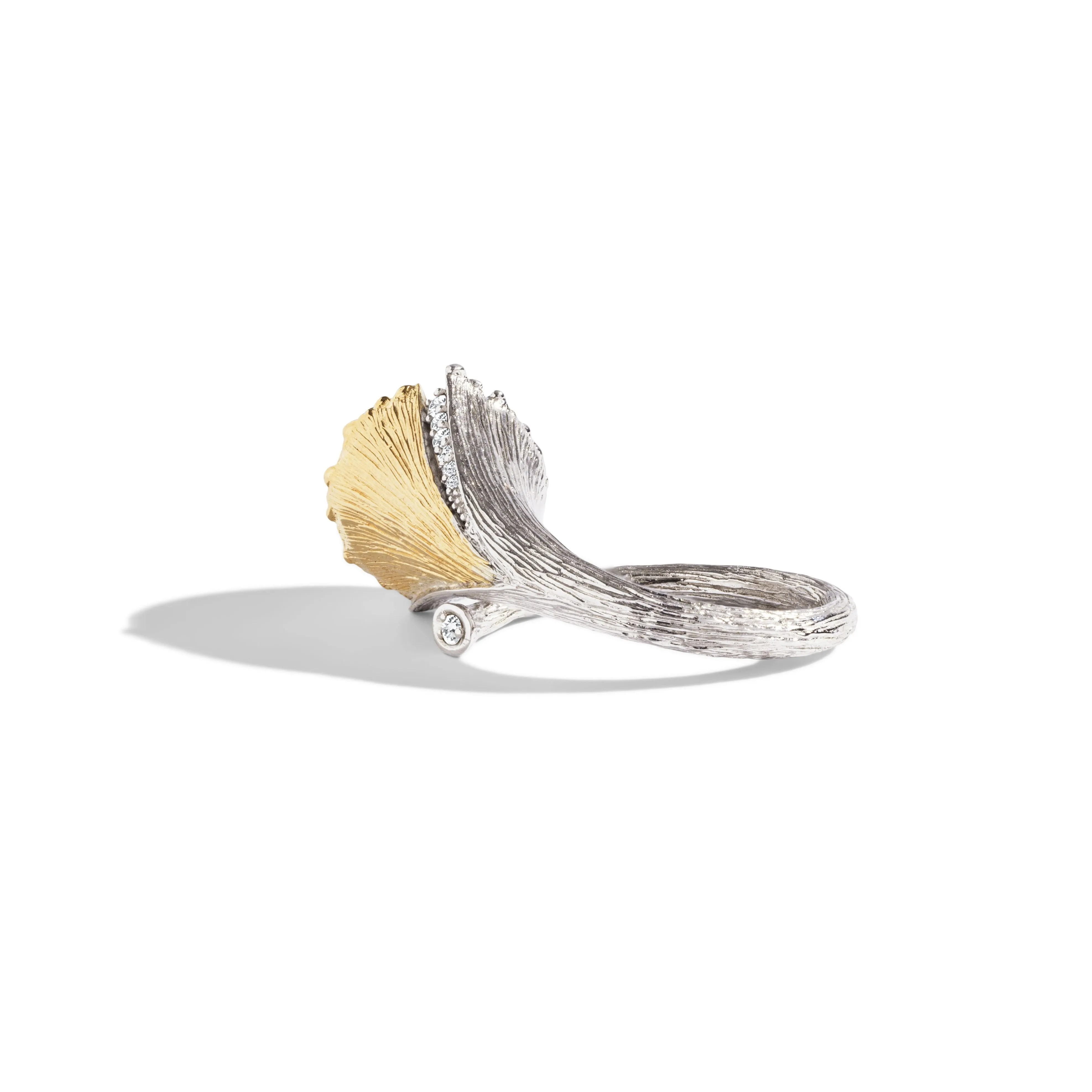 Butterfly Ginkgo Ring with Chalcedony and Diamonds