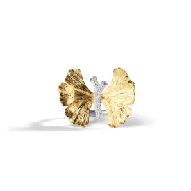 Butterfly Ginkgo Ring with Diamonds