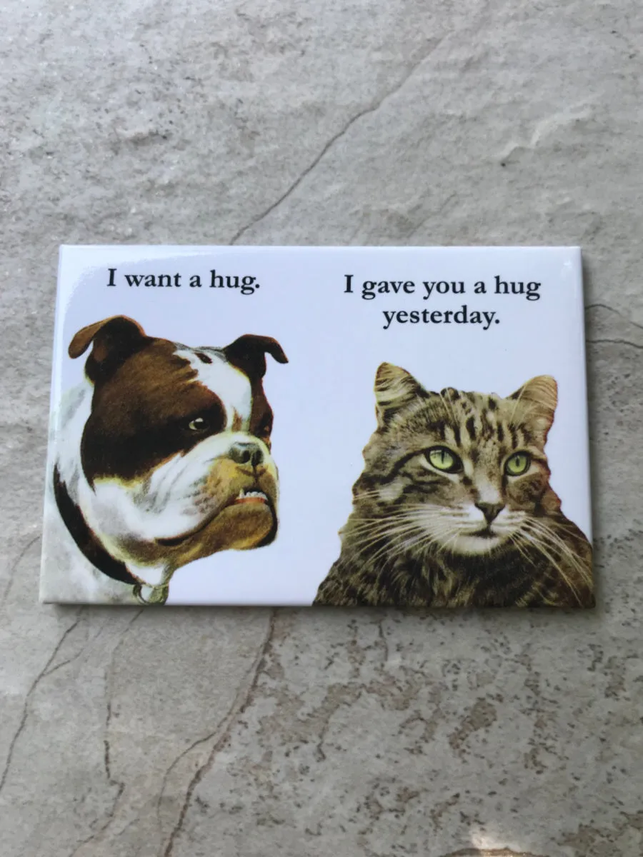 Cat & Bulldog Hug Magnet