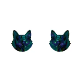 Cat Head Lava Resin Stud Earrings - Green